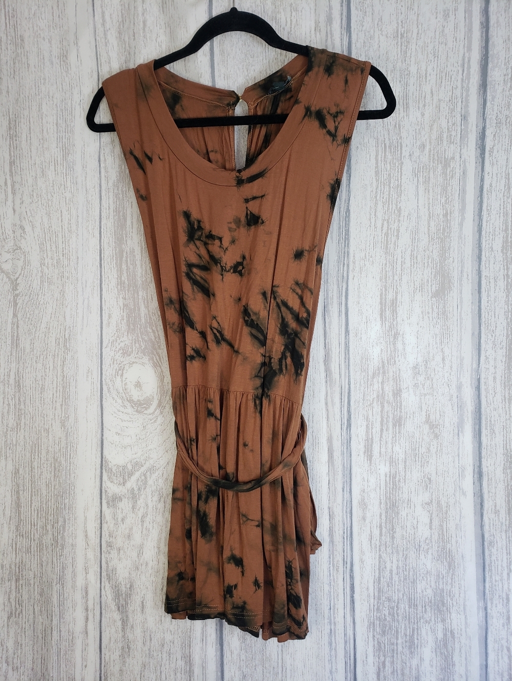 POL Brown Tie-Dye Sleeveless Mini Dress Stretchy Knit Large Hippie Yoga Vibe